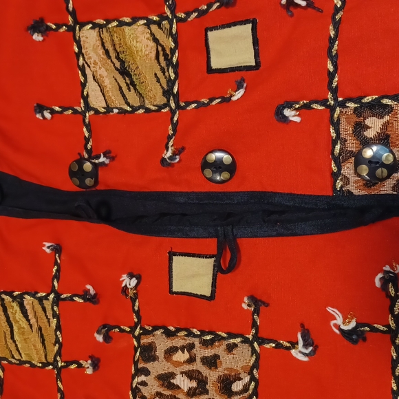 Allure red long sleeve jacket size medium w/ patches of animal print squares - Picture 4 of 10